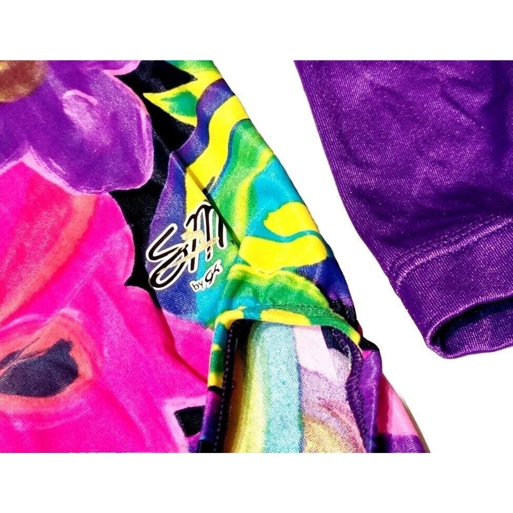 Shannon Miller GK VTG 90s Keyhole Floral Leotard Long Sleeve Purple AXS Adult XS - Picture 5 of 13